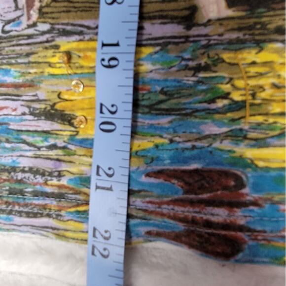 Take Two XL Sequin Art Top Scenic Boat Harbor Print Colorful Oversized Dopamine - Picture 6 of 7